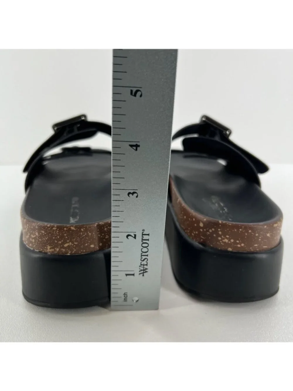 Project Cloud Platform Slide Sandals Womens 8.5 Memory Foam Wedge Leather Black